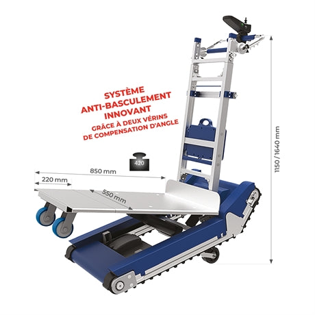 Diable électrique monte-escaliers aluminium à chenilles auto-stabilisé 420 kg | SRCT420S