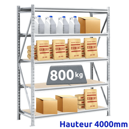 Rayonnage Mi-Lourd Galvanisé Z100 H4000mm | 800 Kg