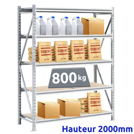 Rayonnage Mi-Lourd Galvanisé Z100 H2000mm | 800 Kg