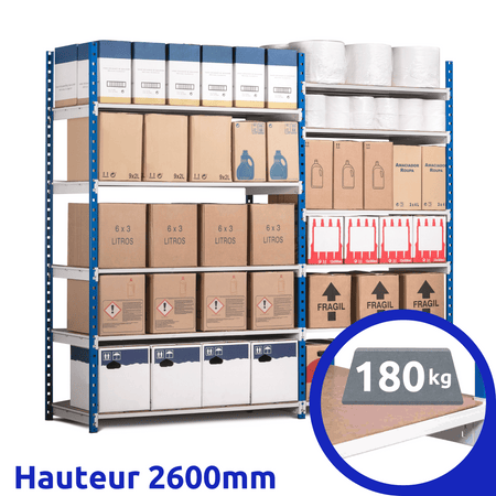 Rayonnage tubulaire Isorel bois ERIUS | complet | 2600mm - 180 Kg/niveau