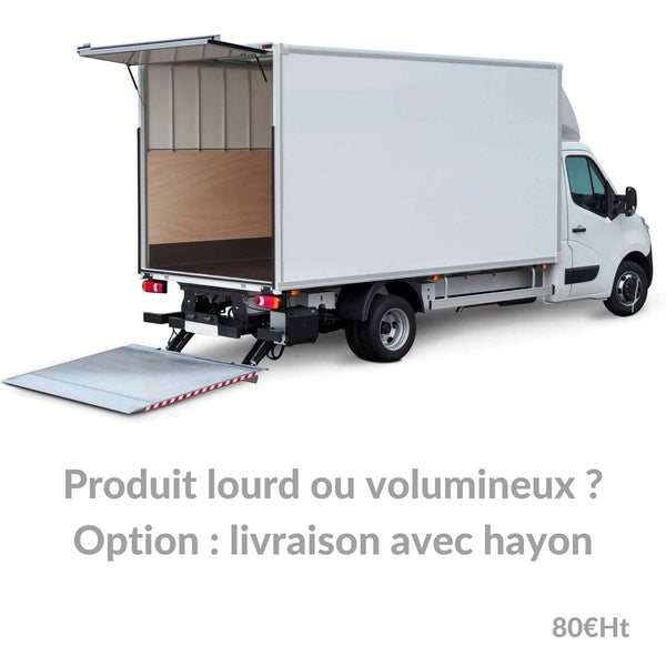 Nous proposons une option de livraison avec un camion de livraison possédant un hayon, afin de simplifier le déchargement.