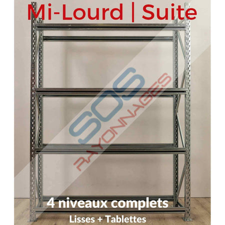Rayonnage Mi-lourd | Suite | Profondeur 400mm | Hauteur 2200mm | 4 niveaux