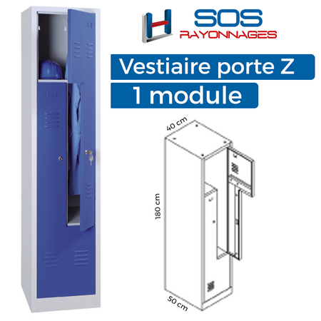 Casiers Vestiaire 2 colonnes monobloc soudé industrie propre H.180xL60xP.50  cm