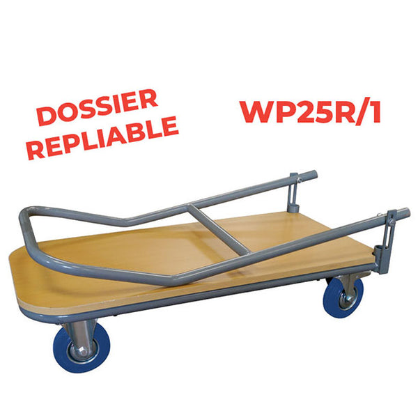Chariot plateau bois 250 kg dossier fixe ou repliable  | SRWP25